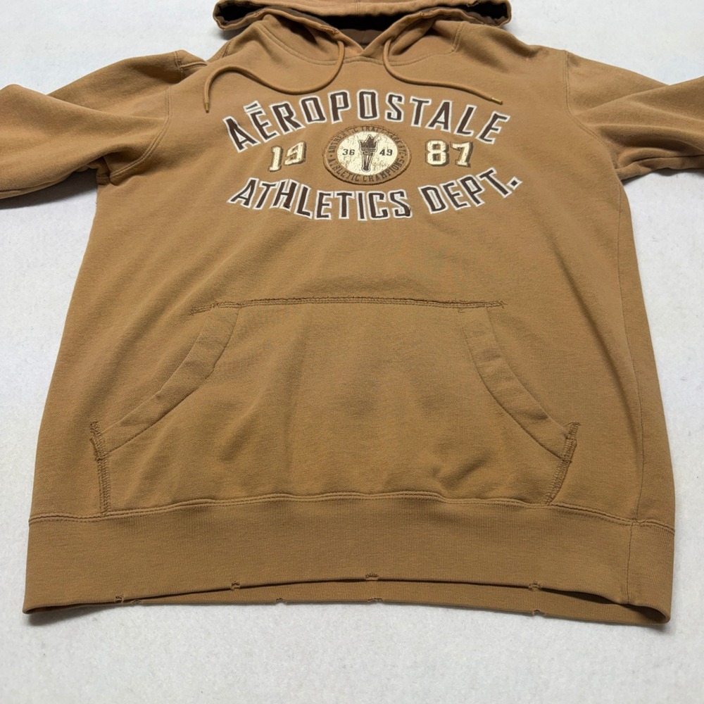 Y2K Aeropostale Hoodie Pullover Athletics Dept Graphic Cotton‎ Blend Brown Small - Picture 9 of 14
